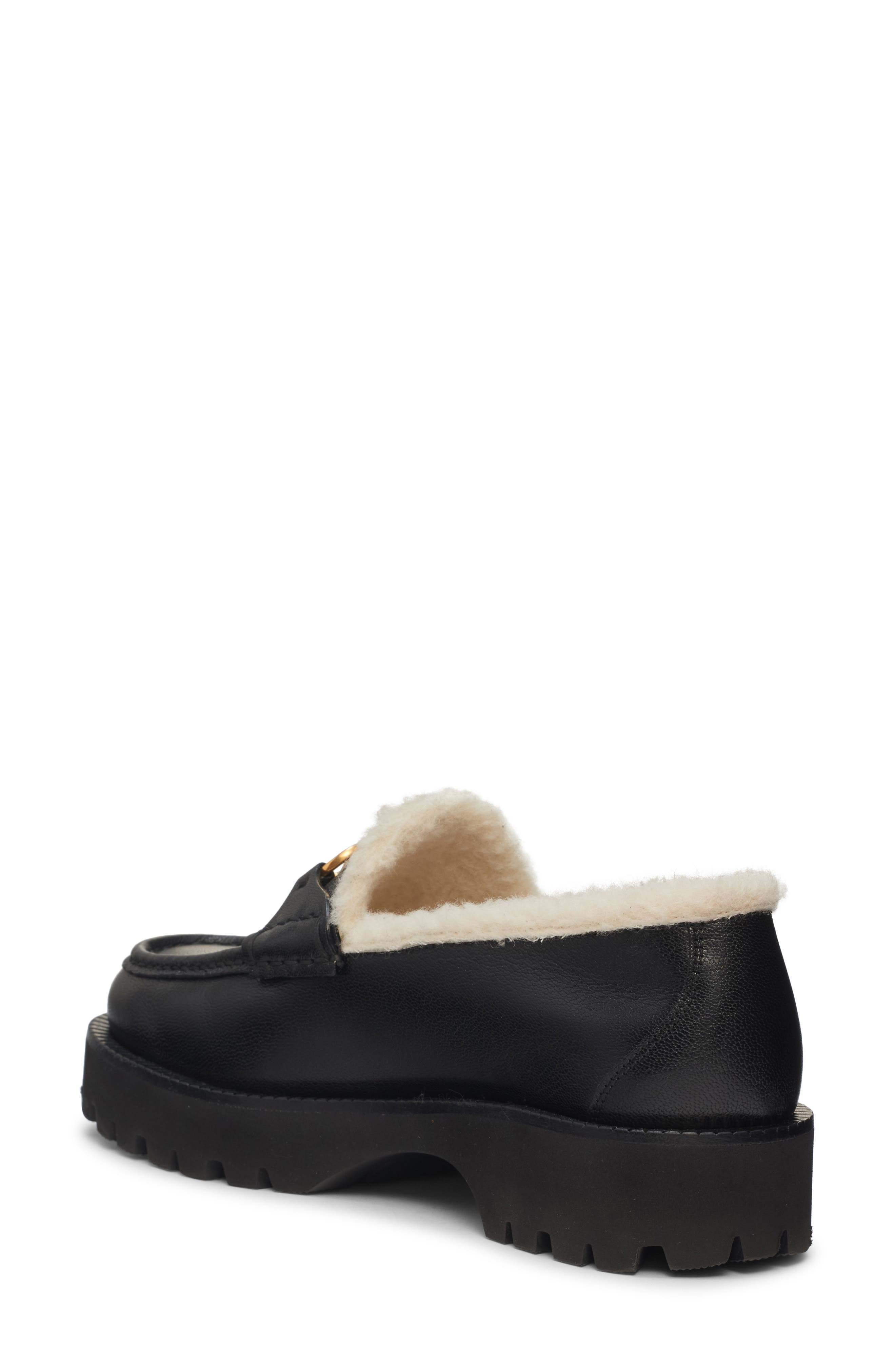 Valentino Garavani VLOGO Signature Genuine Shearling Lined Platform Loafer, Alternate, color, 0Ni Nero/Bianco