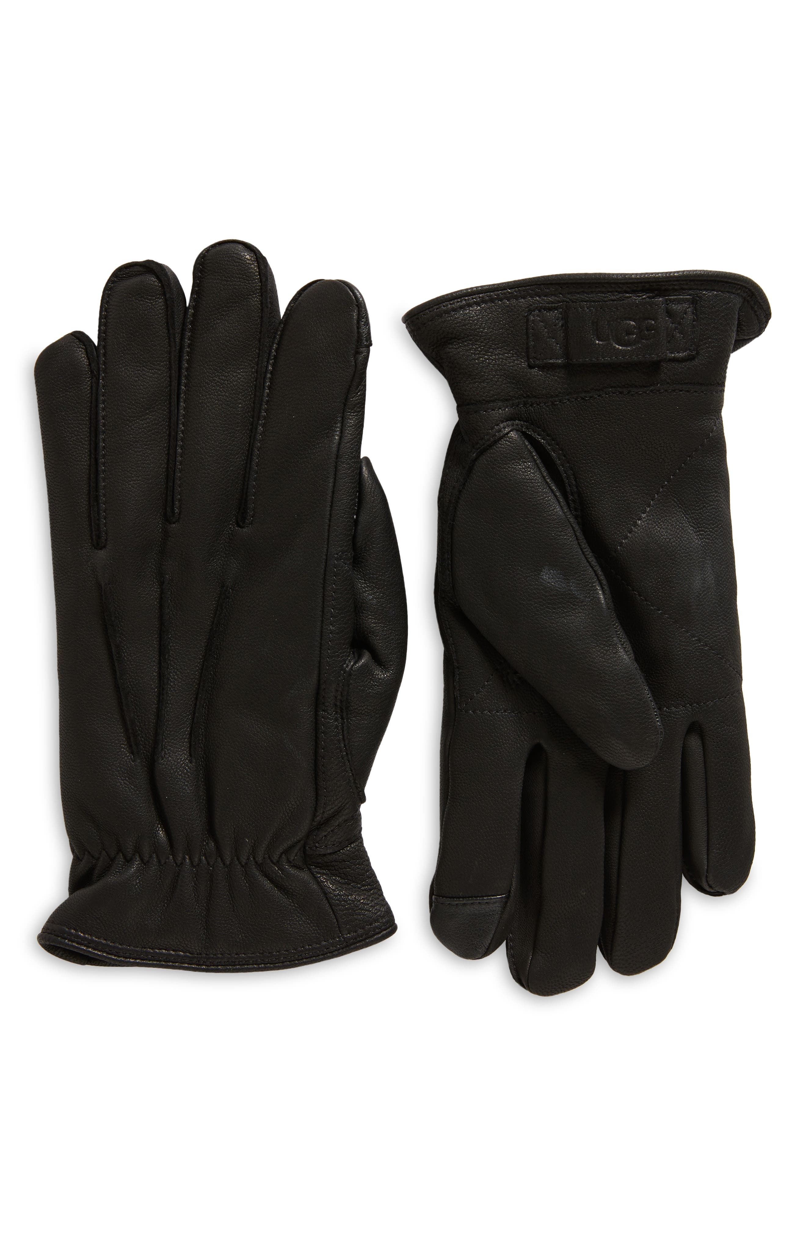 UGG(r) 3 Point Leather Gloves in Black 
