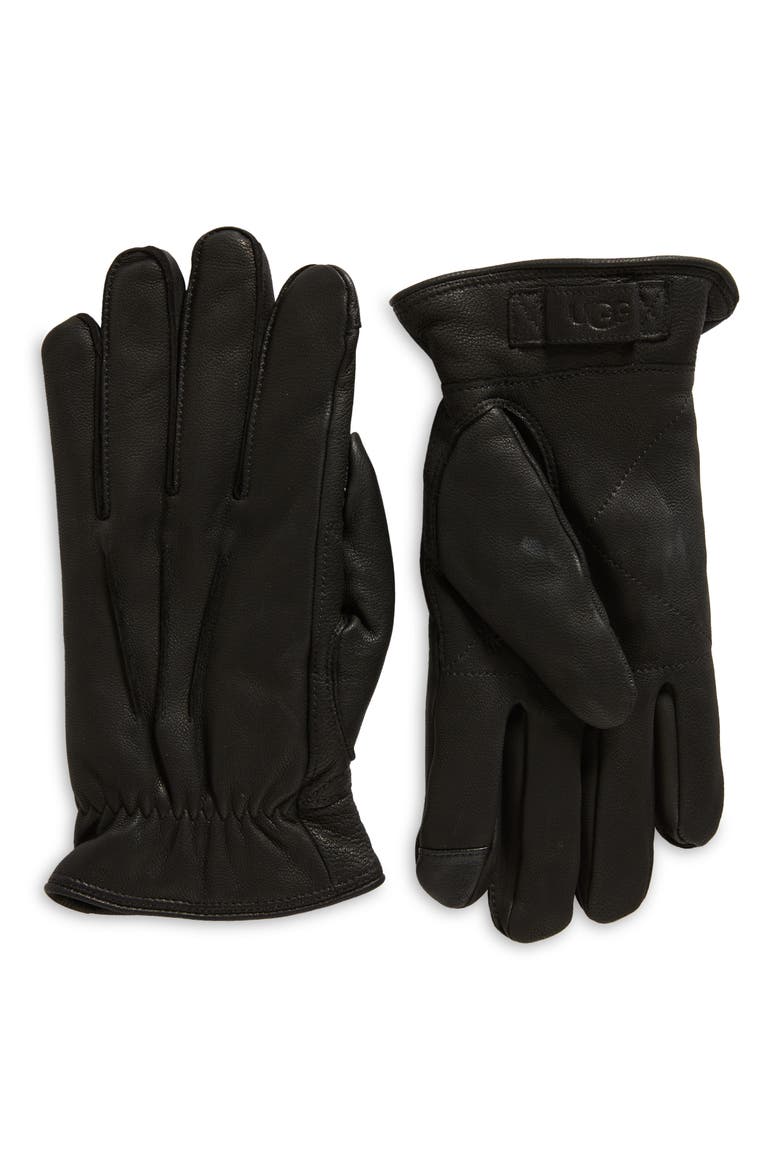 3 Point Leather Gloves, Main, color, BLACK