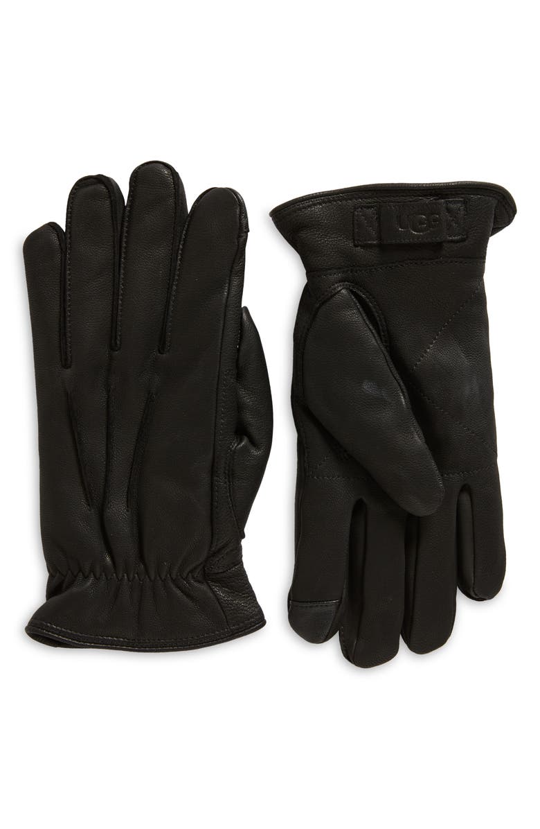 UGG<sup>®</sup> 3 Point Leather Gloves, Main, color, Black