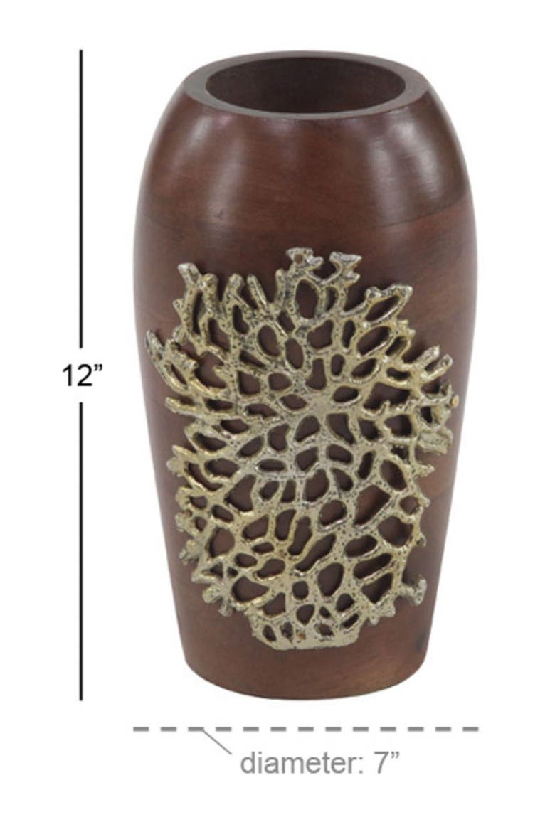 Brown Wood Coastal Vase, Alternate, color, BROWN