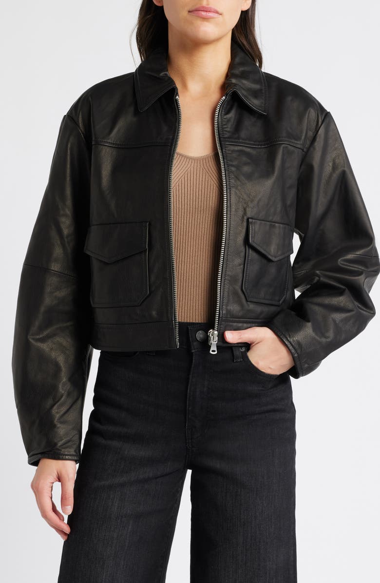 PAIGE Clyde Leather Bomber Jacket, Alternate, color, 