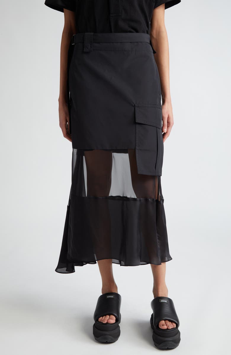 Sacai Mixed Media Belted Cargo Skirt, Main, color, 