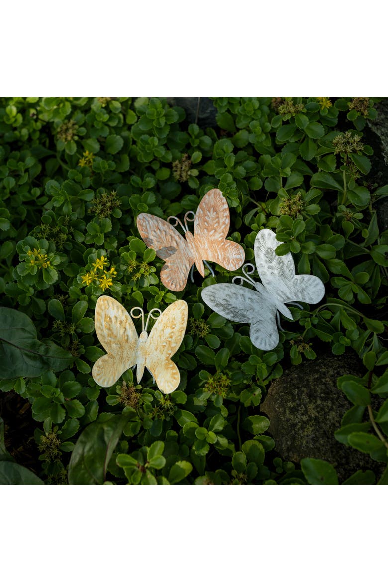 Set of 3 Distressed Butterfly Figures Metal, Alternate, color, Yellow