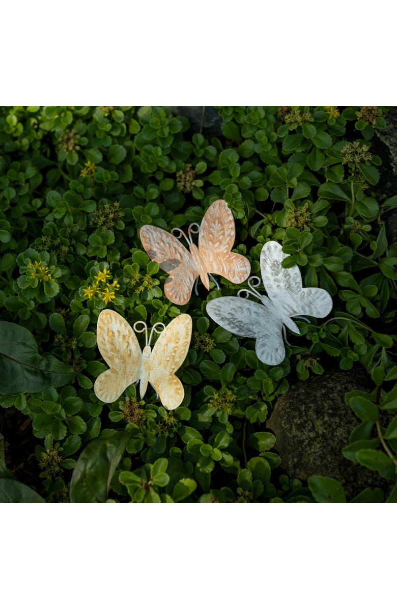 Foreside Home and Garden Set of 3 Distressed Butterfly Figures Metal, Alternate, color, Yellow