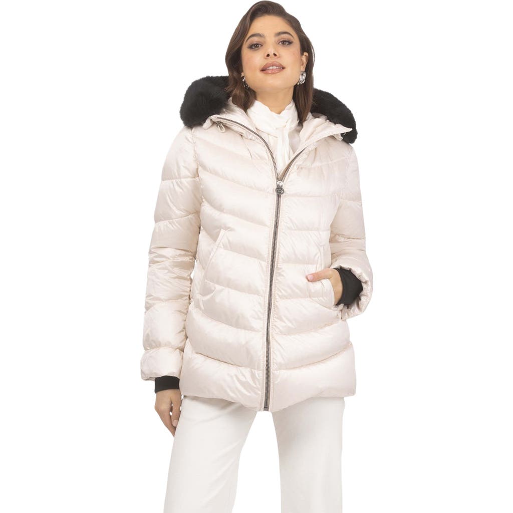 GORSKI Apres-Ski Jacket With Detachable Lamb Hood Trim in Champagne/black  product