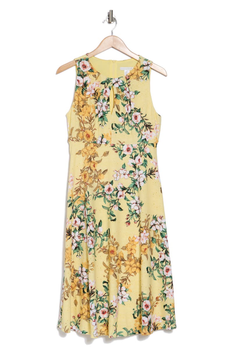 London Times Floral Sleeveless Embroidered Eyelet Jersey Midi Dress, Alternate, color,