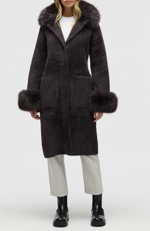 Nvlt Faux Fur Trim Longline Sweater Coat In Black