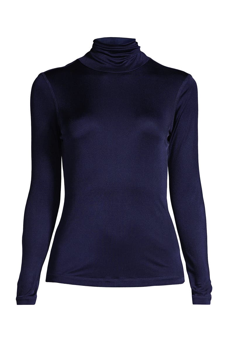 Plus Size Silk Interlock Turtleneck Long Underwear Top, Alternate, color, Deep Sea Navy