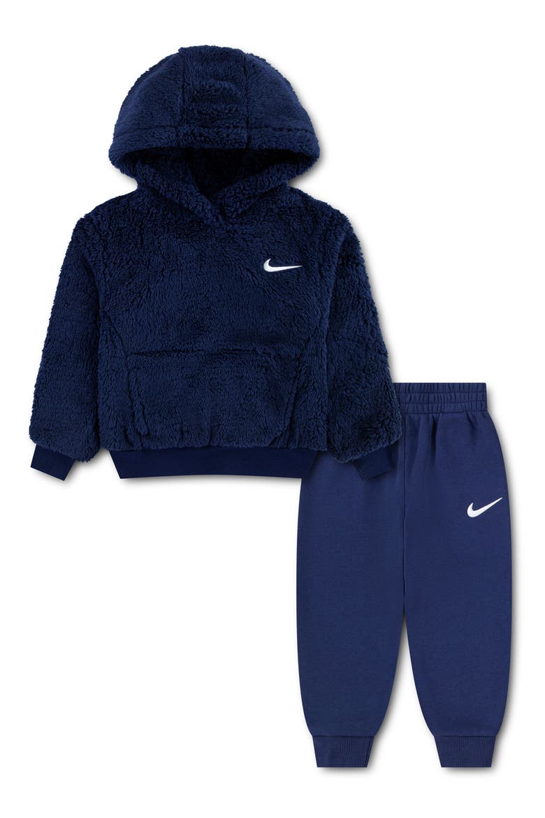 Kids' High-Pile Fleece Hoodie & Pants Set, Main, color, MIDNIGHT NAVY