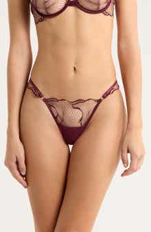 Marabel Embroidered Stretch Mesh Thong