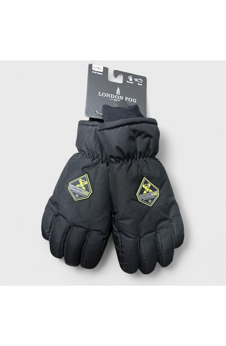 London Fog Boy's Ski Gloves with Velcro Closure, Alternate, color, Black/Green