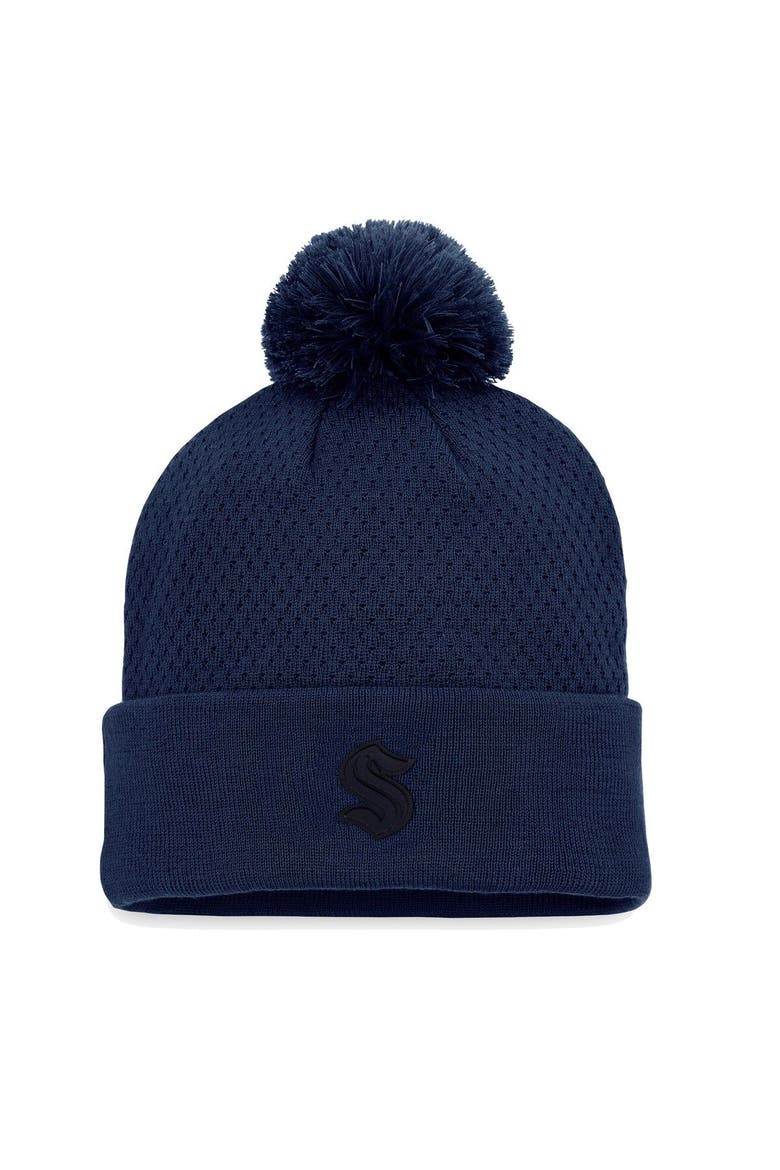 Women's Fanatics Branded Deep Sea Blue Seattle Kraken Authentic Pro Road Cuffed Knit Hat with Pom, Main, color, Blue