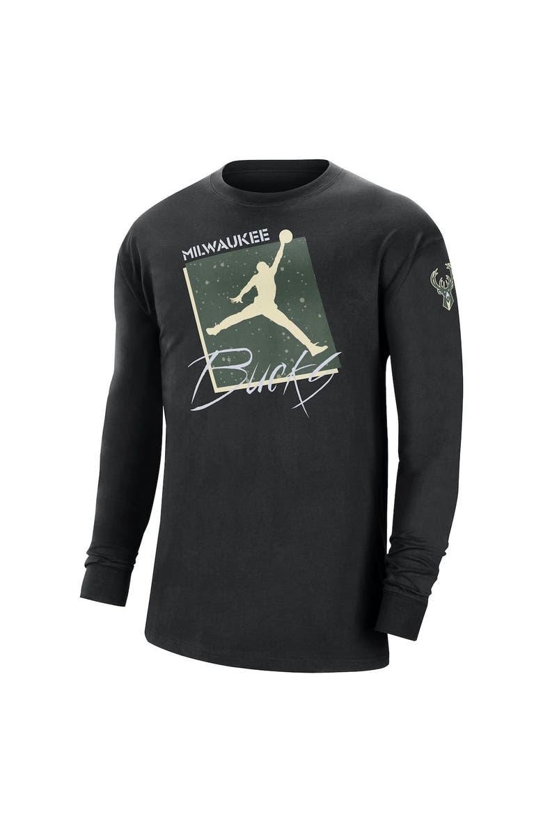 Jordan Brand Men's Jordan Brand Black Milwaukee Bucks Courtside Max 90 Vintage Wash Statement Edition Long Sleeve T-Shirt, Alternate, color, Black