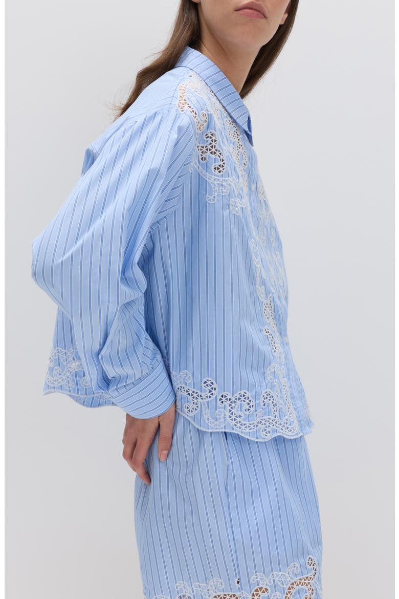 Stripe Embroidered Button-Up Shirt, Alternate, color, BLUE/ MULTI