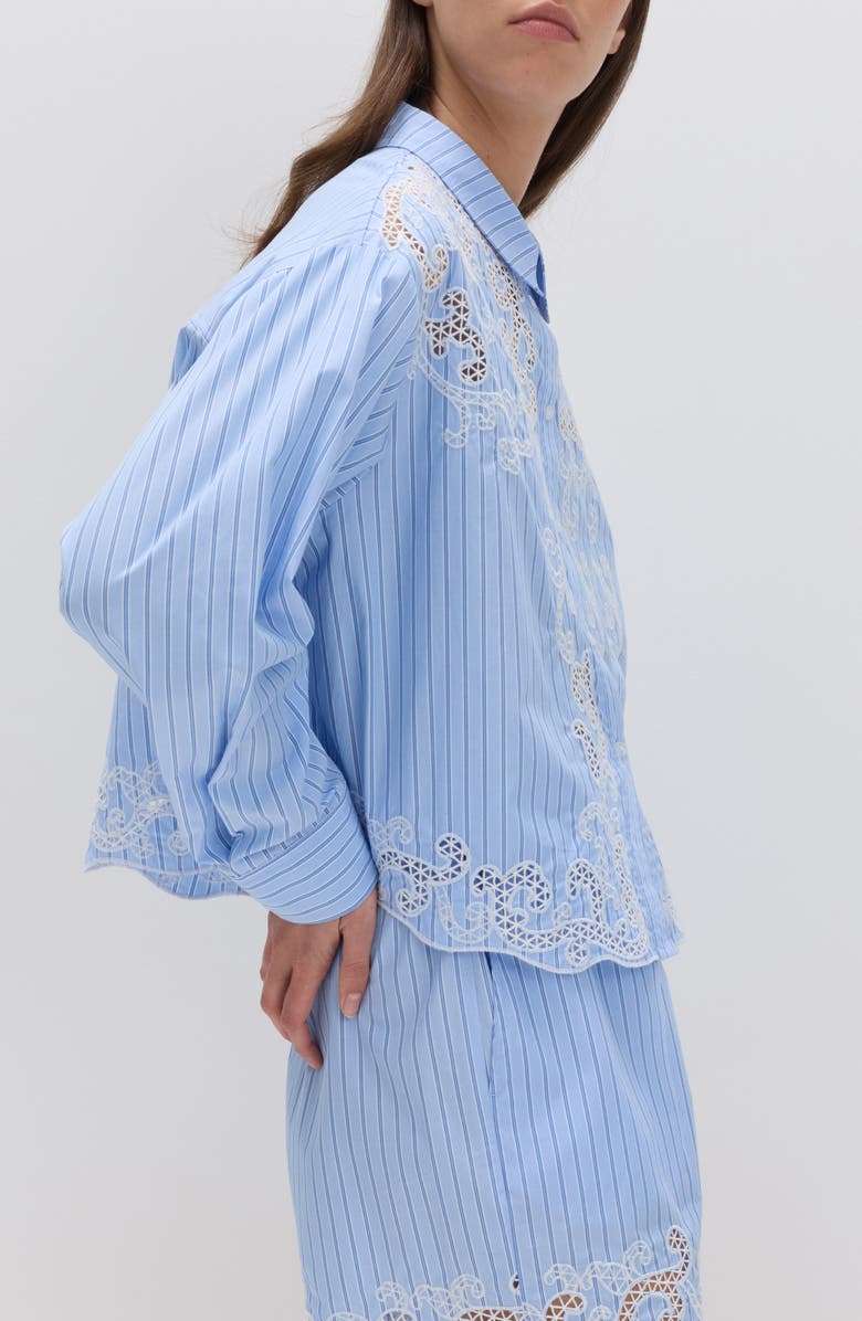 M&S Stripe Embroidered Button-Up Shirt, Alternate, color, Blue/ Multi