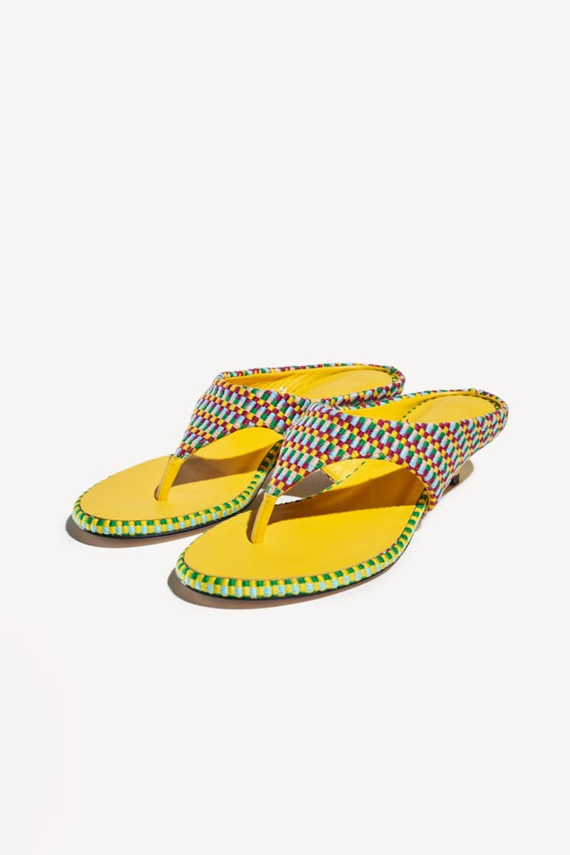 Mafalda Open Toe Thong Strapp Fabric Kitten Heel Sandal, Alternate, color, Caribe