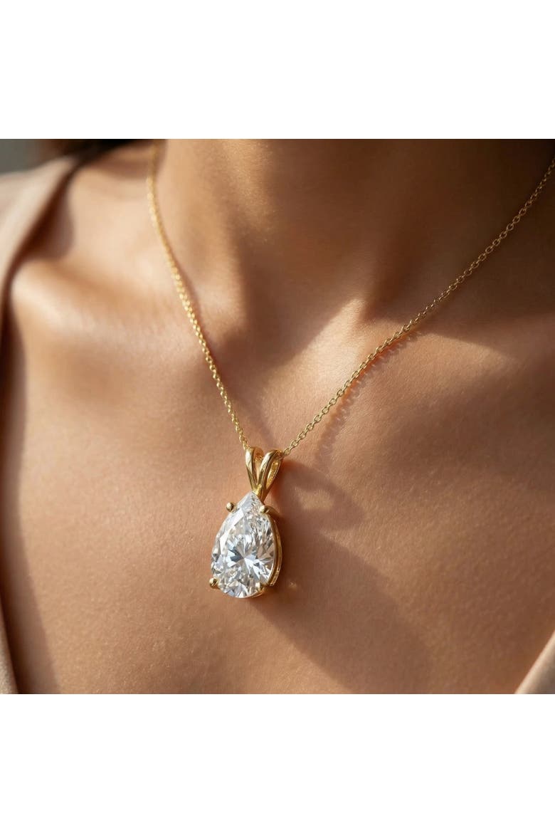 4Ct Solitaire Pear Shape Diamond Pendant Lab Grown 14k Gold 18" Necklace, Alternate, color, White Gold