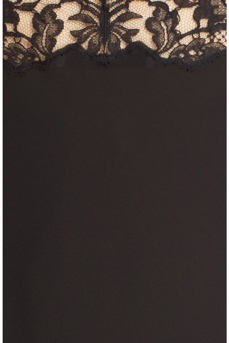 Lace Trim Silk Crepe Dress, Alternate, color, BLACK