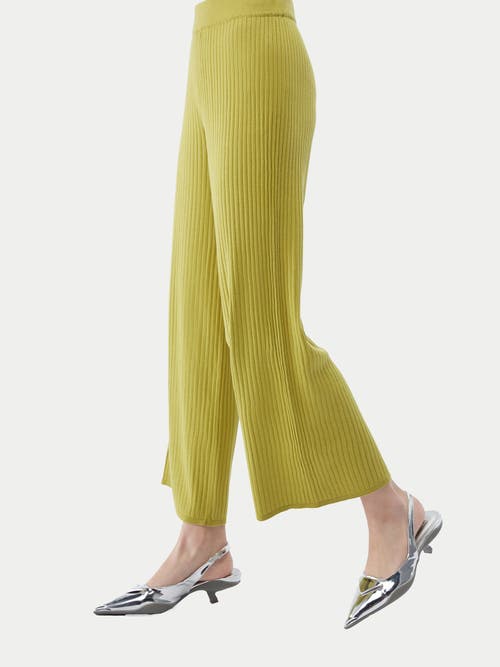 Gobi Mongolian Cashmere Rib-knit Silk Cashmere Blend Pants In Dark Citron