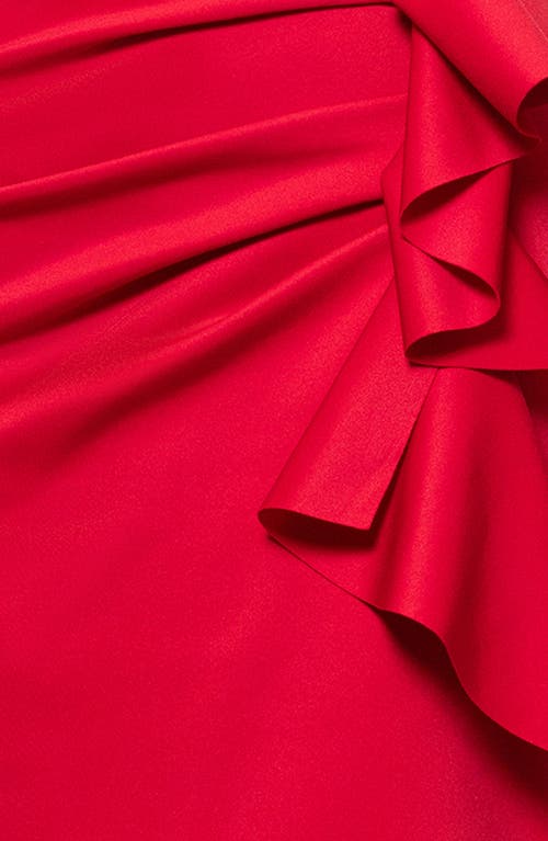 Xscape Evenings Ruffle One-shoulder Scuba Gown In Red