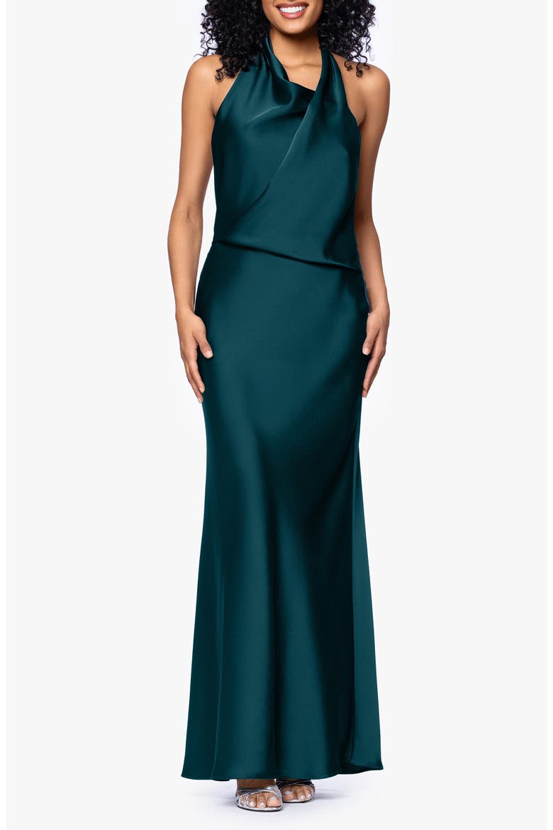 Drape Satin Gown, Main, color, PINE