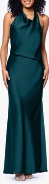 Betsy & Adam Drape Satin Gown