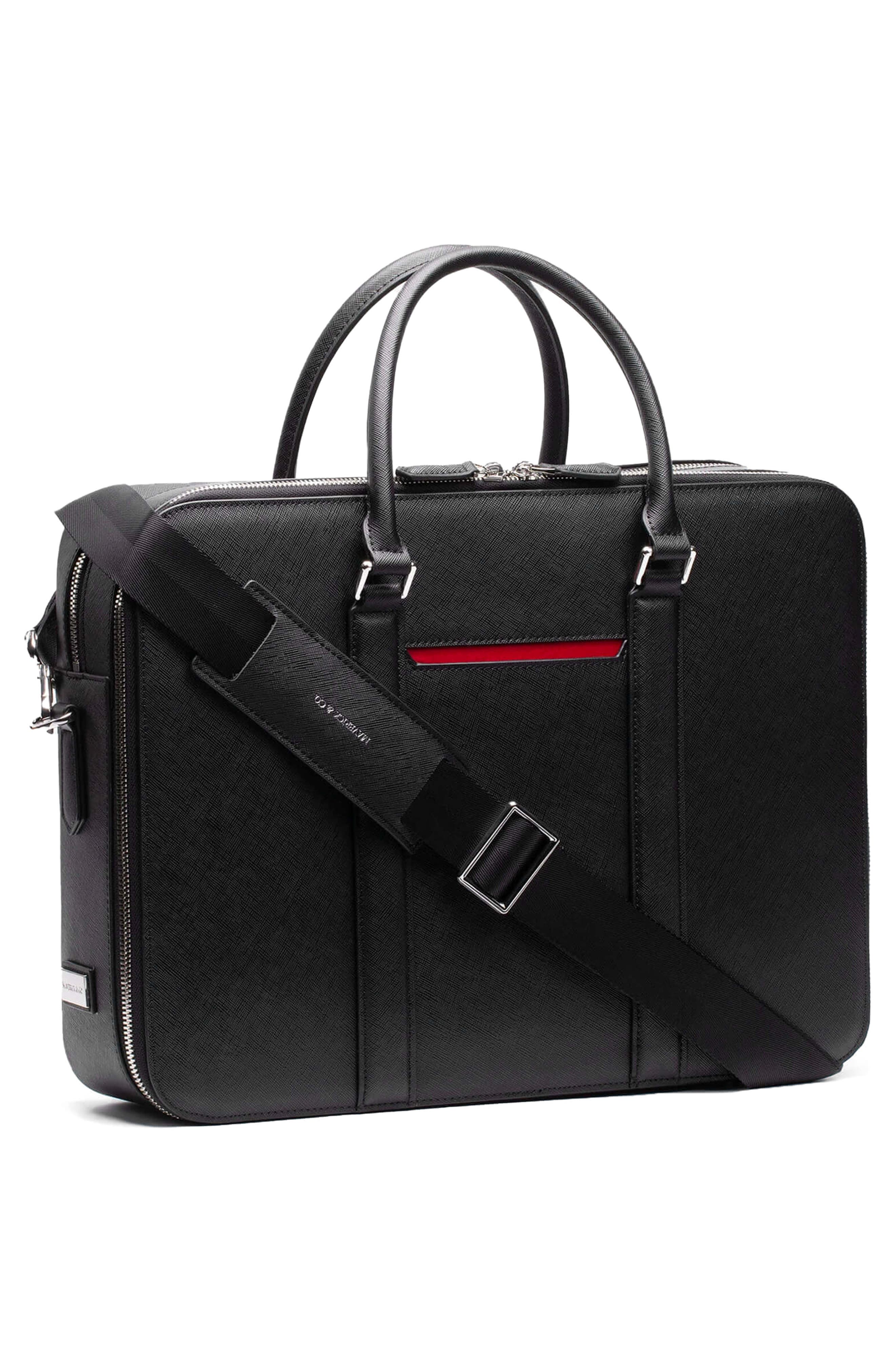 Maverick & Co. Manhattan Double Zip Leather Briefcase, Alternate, color, Black
