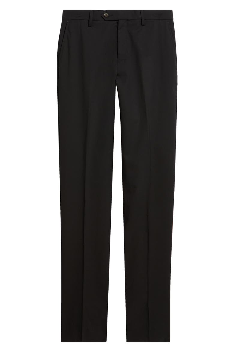 Flat Front Tropical Weight Stretch Wool Dress Pants, Alternate, color, BLACK