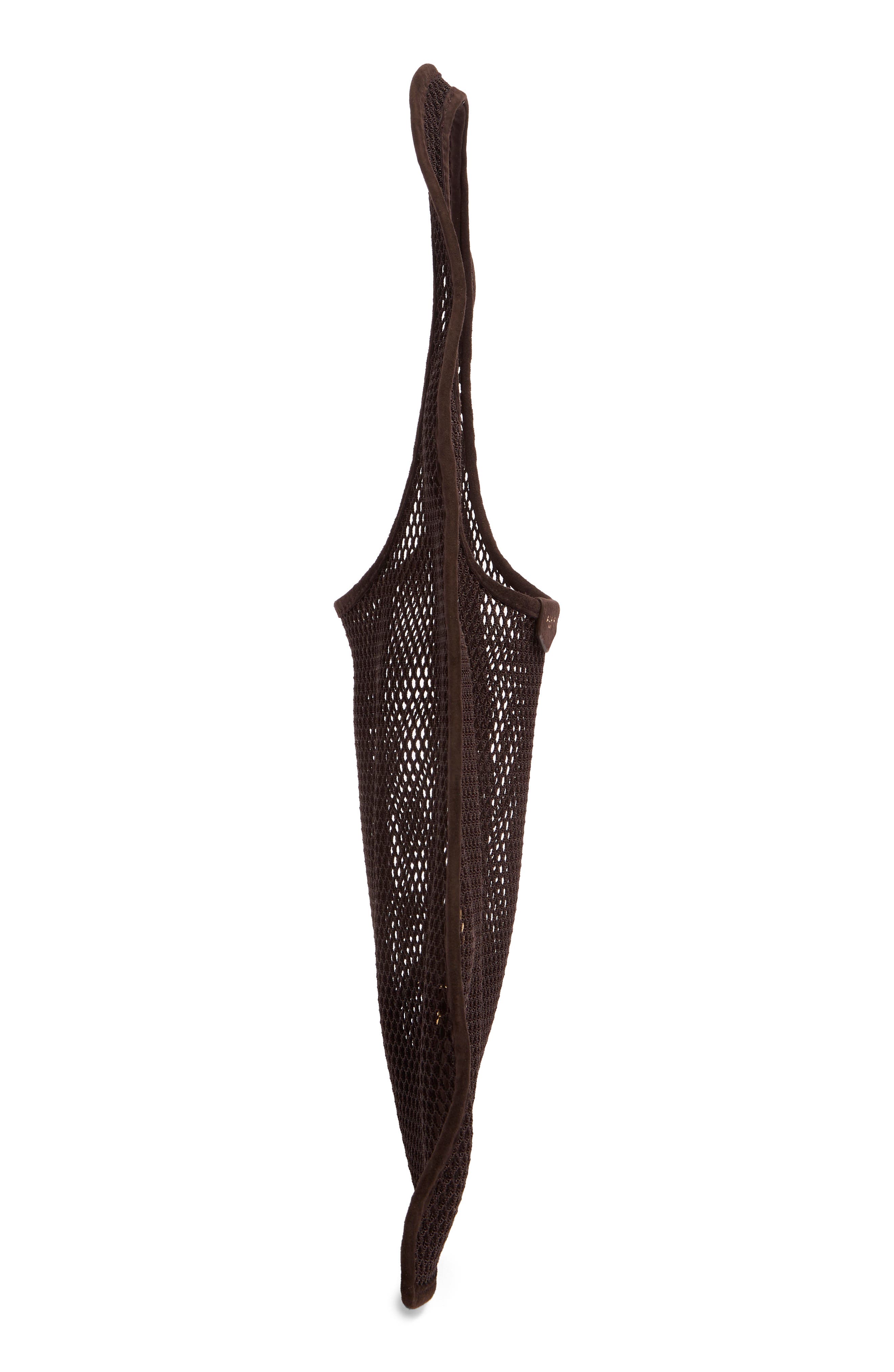One-Piece Mesh & Suede Shoulder Bag, Alternate, color, BRUN FONCE 733
