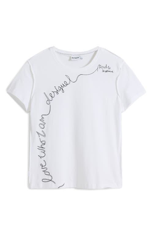 Desigual Embroidered Stretch Cotton T-shirt In White
