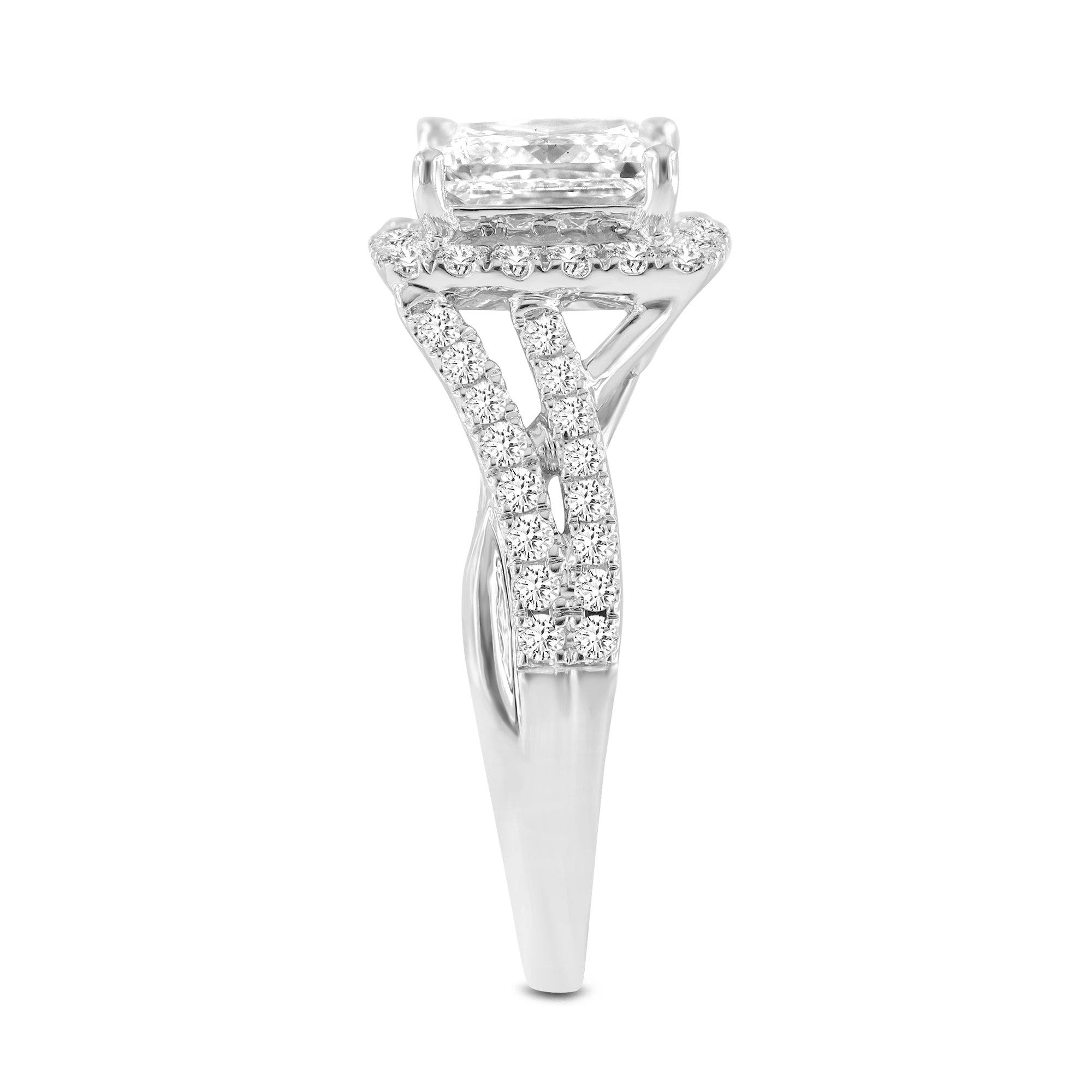 LuvMyJewelry Vesela 14K White Gold Princess Cut Lab Grown Diamond Halo ...