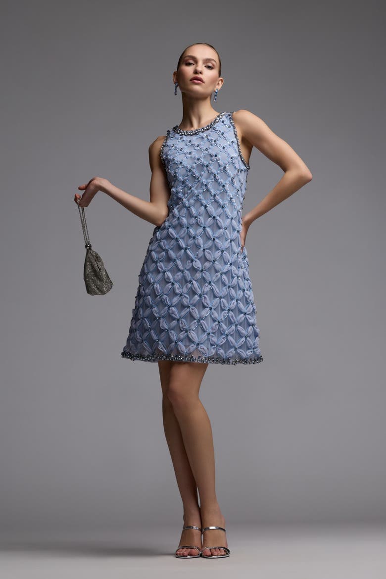 Rhinestone Embellished Sleeveless Mini Dress, Alternate, color, Powder Blue