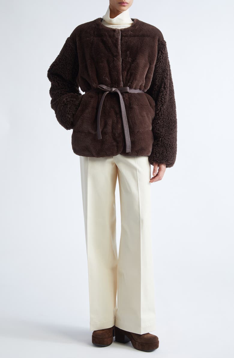 Moncler Jouillat Faux Fur Down Jacket, Alternate, color, Raisin