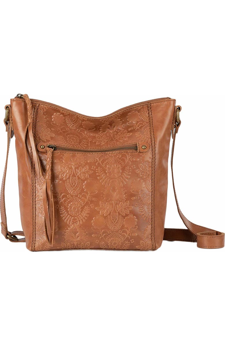 The Sak Ashland Leather Crossbody Bag, Main, color, Tobacco Floral Emboss