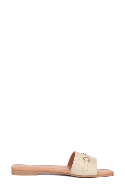 New York And Company Naia Slide Sandal In Gold Linen