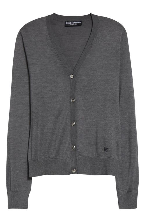 Dolce & Gabbana Dolce&gabbana Embroidered Logo Silk V-neck Cardigan In N0093 Grigio Piombo Scuro