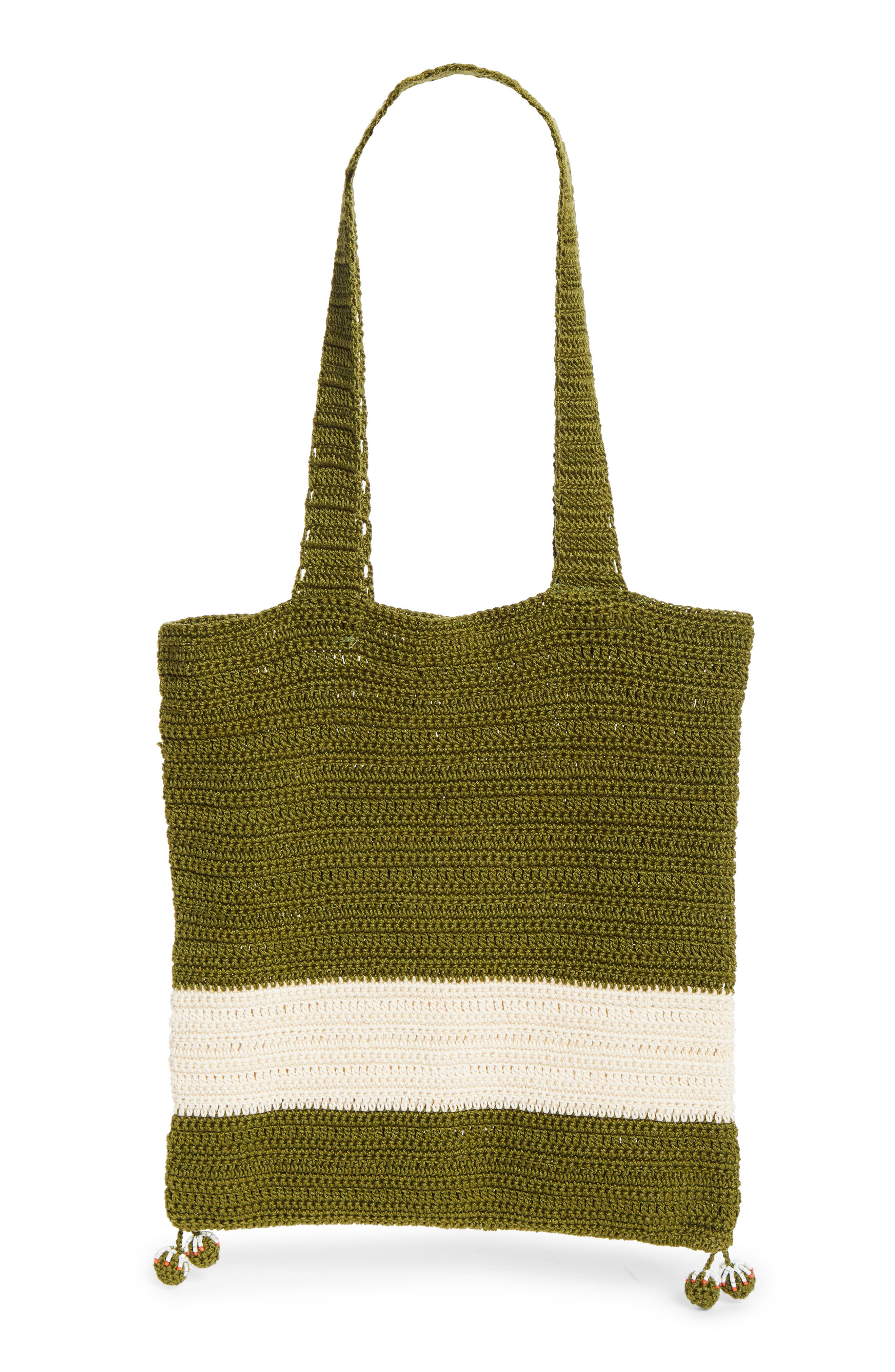 Bode Marsh Beaded Crochet Tote, Alternate, color, Green Cream