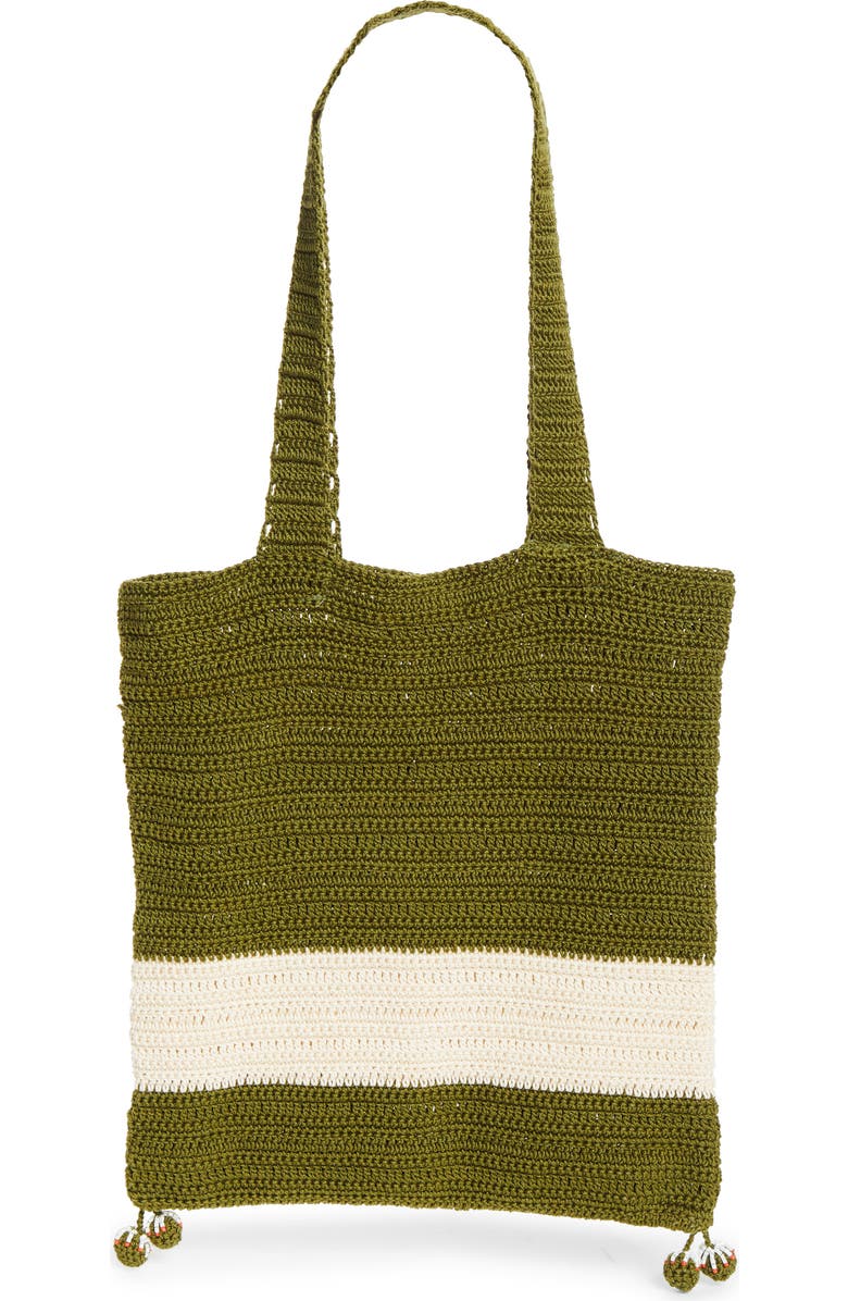 Bode Marsh Beaded Crochet Tote, Alternate, color, Green Cream