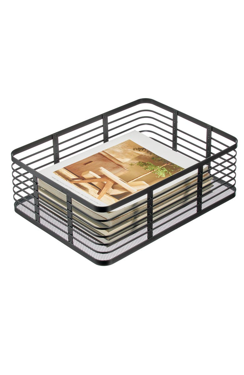 mDesign Metal Pantry Basket with Handles - Set of 2 - Matte Black, Alternate, color, Matte Black