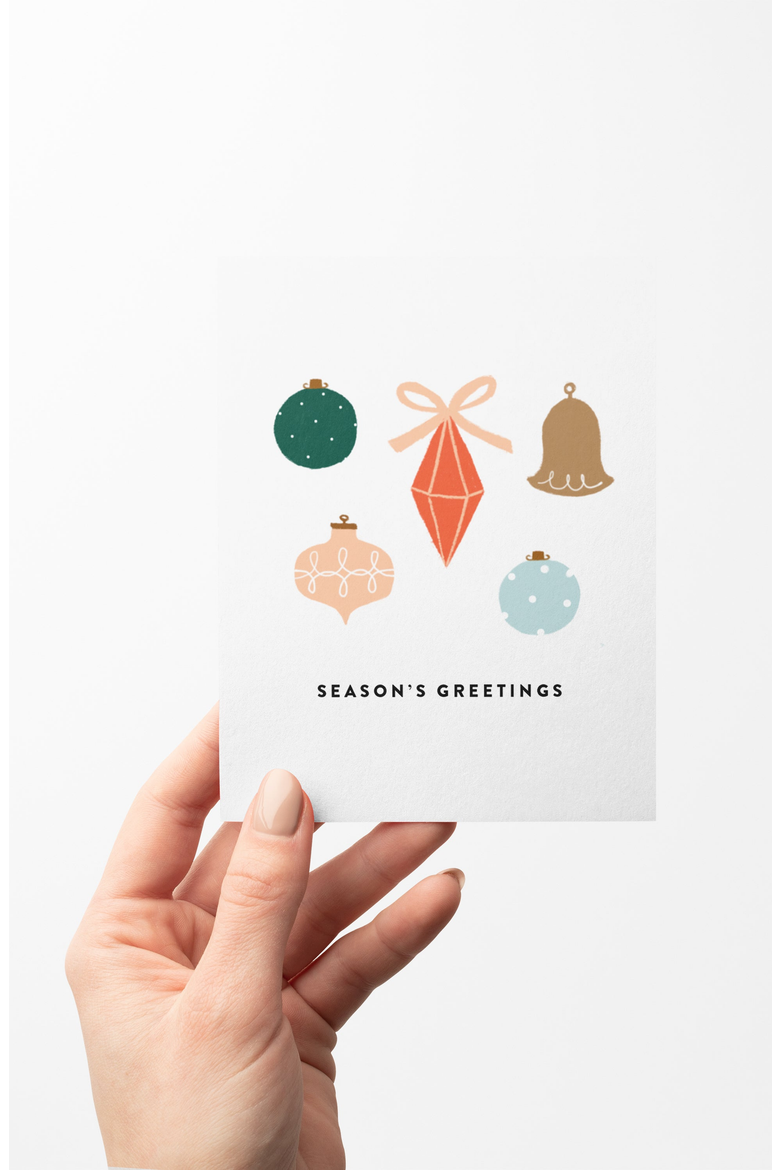 Seasons Greetings Holiday Ornaments Boxed Set of 8 Greeting Cards, Alternate, color, White & Red