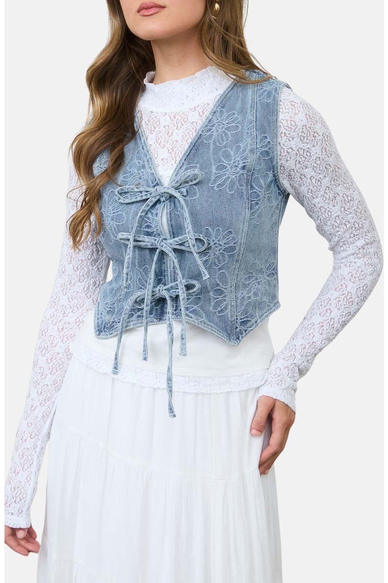 Floral Front Tie Vest, Main, color, DENIM
