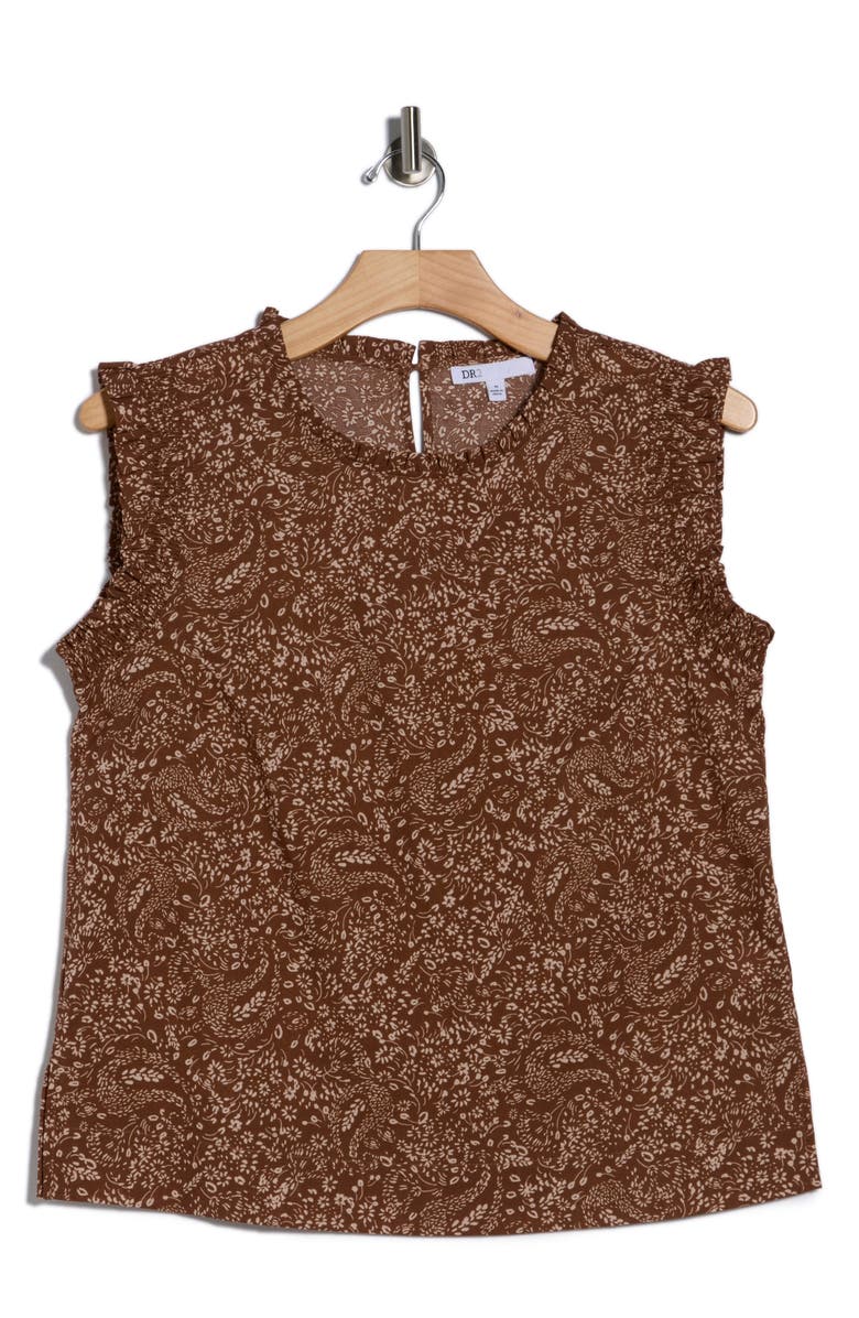 DR2 by Daniel Rainn Smocked Ruffle Tank, Main, color, R625 Mocha