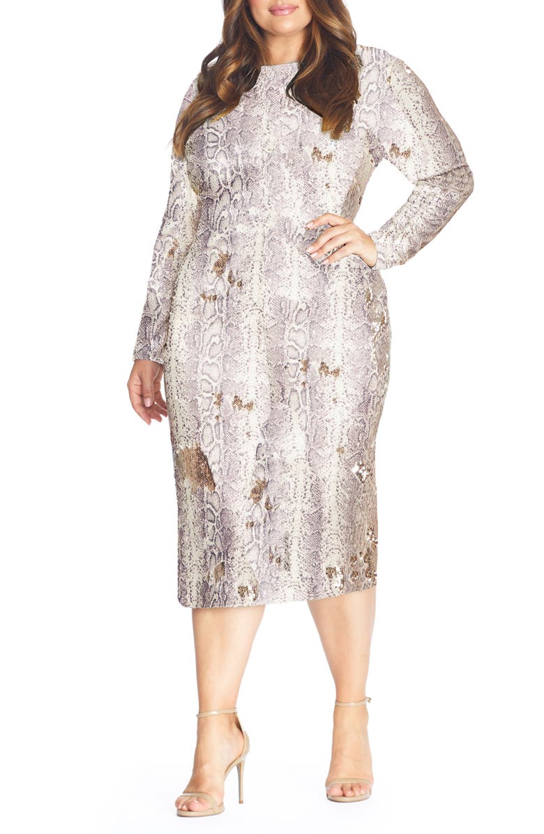 Dress the Population Emery Long Sleeve Sequin Cocktail Dress, Alternate, color, 