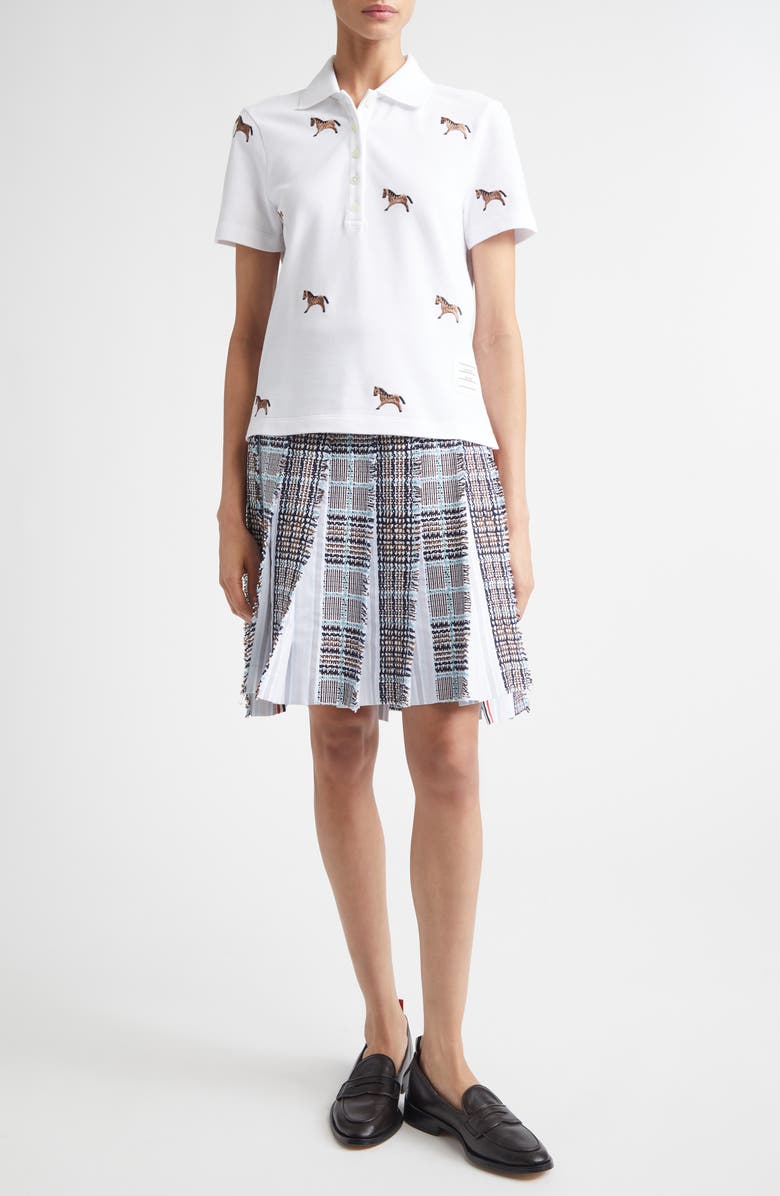 Thom Browne Horse Embroidered Half Drop Short Sleeve Polo, Alternate, color, White