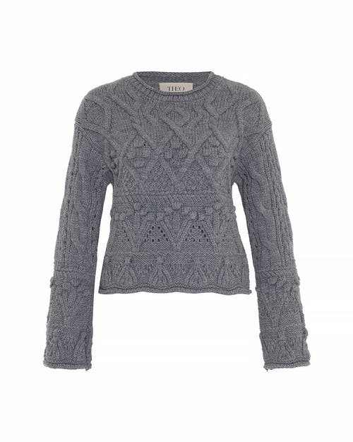 Theo The Label Rhodos Fisherman Cable Pullover In Gray