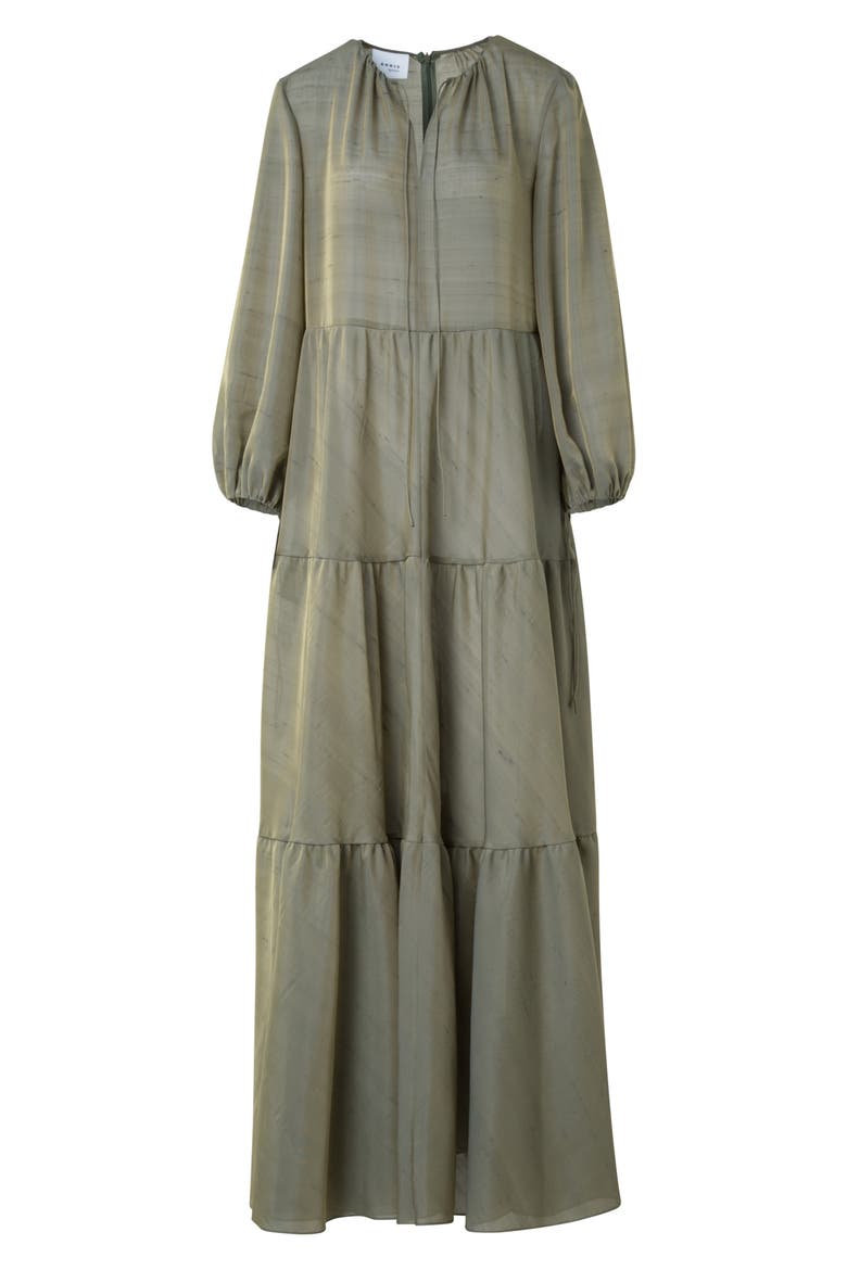 Boho Long Sleeve Tiered Maxi Dress, Alternate, color, KHAKI