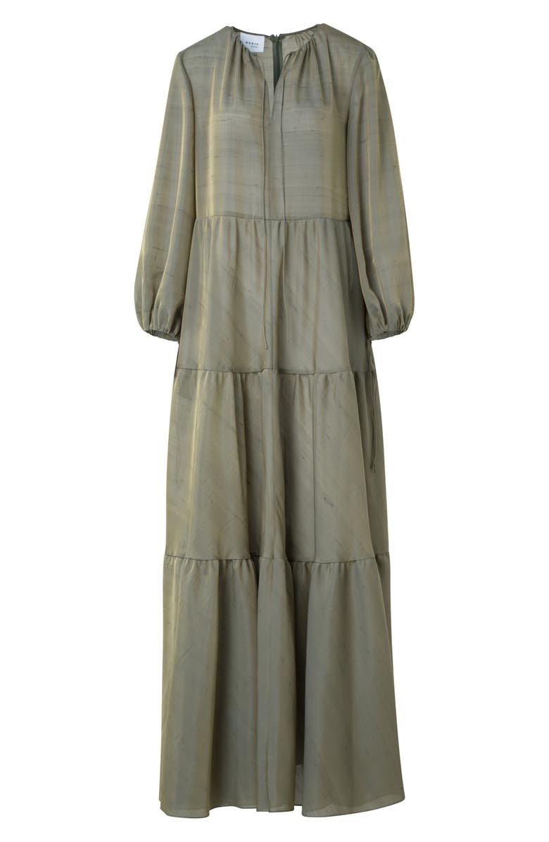 Akris punto Boho Long Sleeve Tiered Maxi Dress, Alternate, color, Khaki