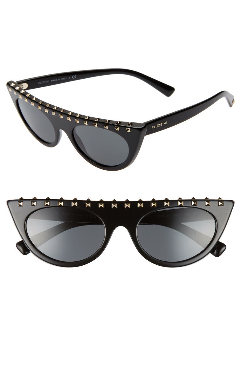 Valentino 52mm Rockstud Flat Top Sunglasses, Main, color,