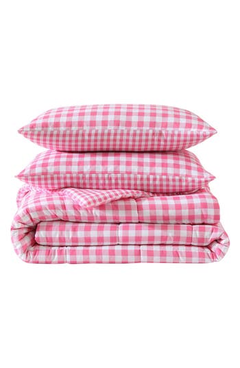 Eddie Bauer Preston Check Microfiber Comforter Set In White/light Pink